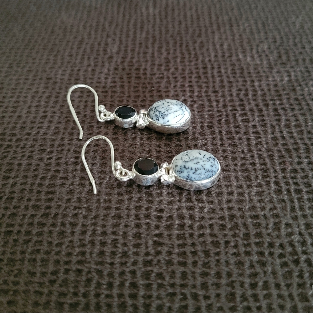 Shivam Oval Shaped Dendritic Agate Earrings - Picture 10 of 14